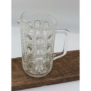 Vtg Cane & Button Pressed Glass Federal Windsor Pint Milk Juice Pitcher Clear9+
